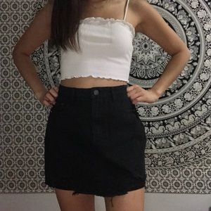 Black Ripped Denim Skirt